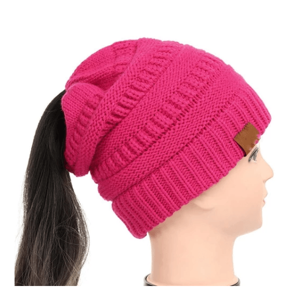 High Bun Ponytail Beanie Hat Chunky Soft Stretch Cable Knit Warm Fuzzy Lined Skull Beanie Acrylic Hats Men And Women - MRSLM