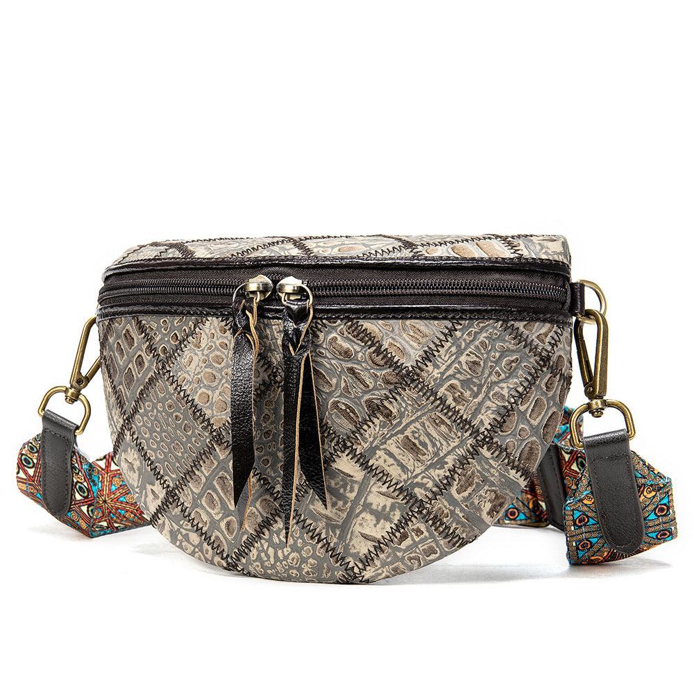 Leather ethnic stitching crossbody bag - MRSLM