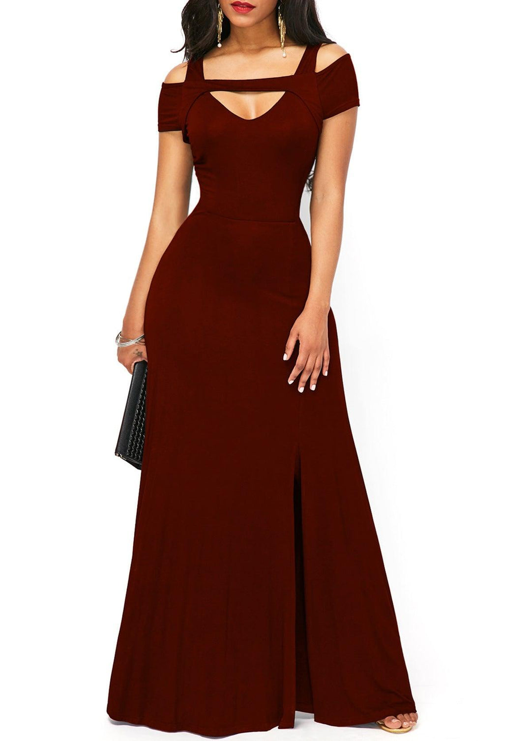 V-neck, off-the-shoulder slit, form-fitting dress - MRSLM