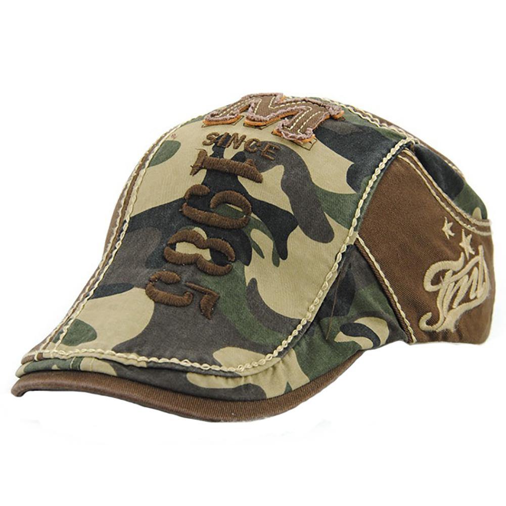 Men Outdoor Adjustable Camouflage Splicing Letter Sun Hats Peaked Caps Beret - MRSLM