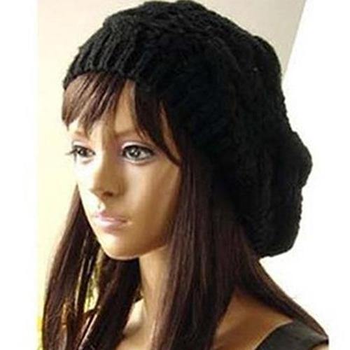 Women Sweet Crochet Warm Solid Color Beret Artist Baggy Beanie Winter Hat Gift - MRSLM