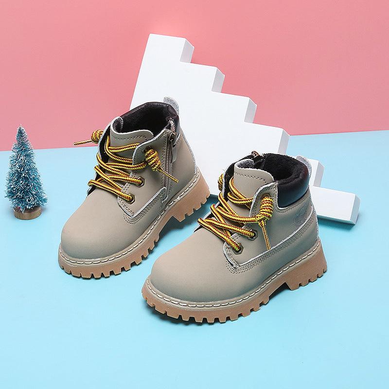 Soft-soled Ankle Boys Plus Cashmere Martin Boots Toddler Leather Shoes - MRSLM