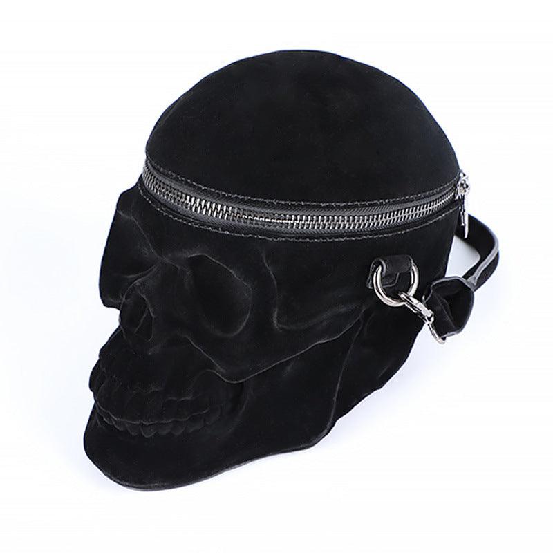 Gothic Velvet Skull Bag 3D Black Zipper Purse Portable Shoulder Tote Goth Hand Bag Skull Bag Motorcycles Bag - MRSLM