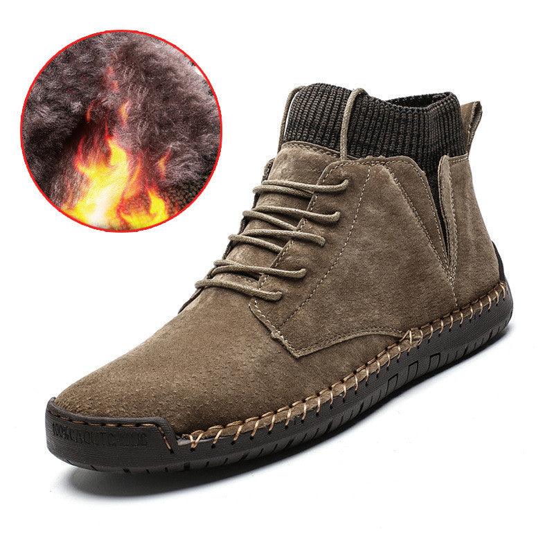 Winter Plus Cotton Plus Size Men'S High-Top Shoes Lace Up Wild Men'S Socks Warm Snow Boots - MRSLM