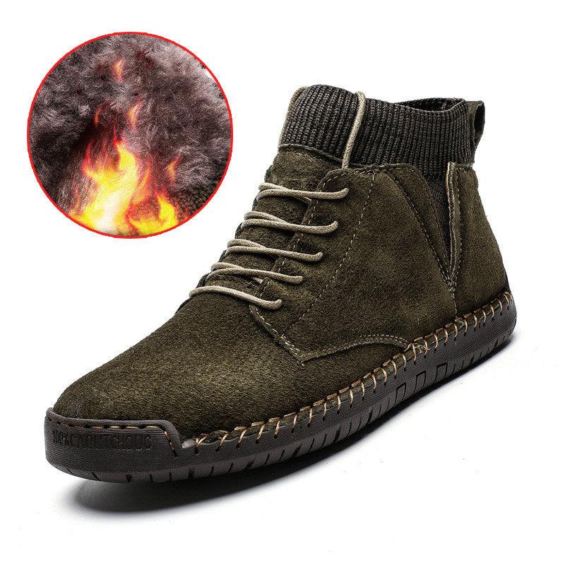 Winter Plus Cotton Plus Size Men'S High-Top Shoes Lace Up Wild Men'S Socks Warm Snow Boots - MRSLM