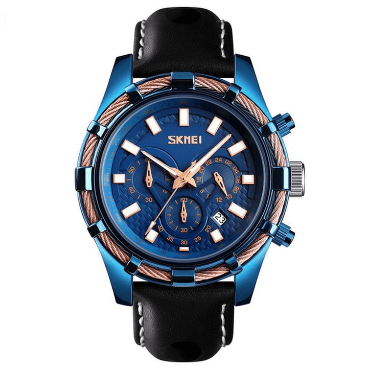 SKMEI 9189 Sports Luxury Leather Strap Luminous Waterproof Men Watch Quartz Watch - MRSLM