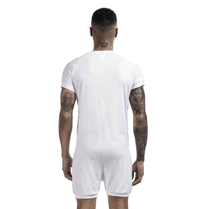 Men Solid Color Onesies Pajamas Viscose Breathable Jumpsuit - MRSLM