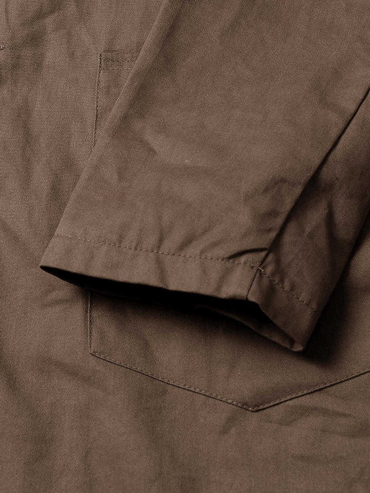 Mens Brown Vintage Single-Breasted Jacket with Double Pocket - MRSLM