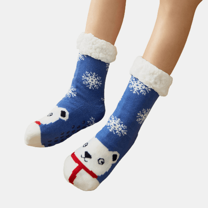 Women Warm Winter Outdoor Christmas Style Cartoon Animals Pattern plus Velvet Thicken Home Sleep Socks Tube Socks - MRSLM