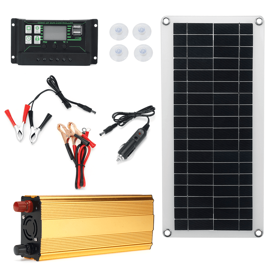 4In1 Waterproof Solar Panel Solar Power Kit W/ 2000W Power Inverter 30W Solar Panel with Soar Charge Controller - MRSLM