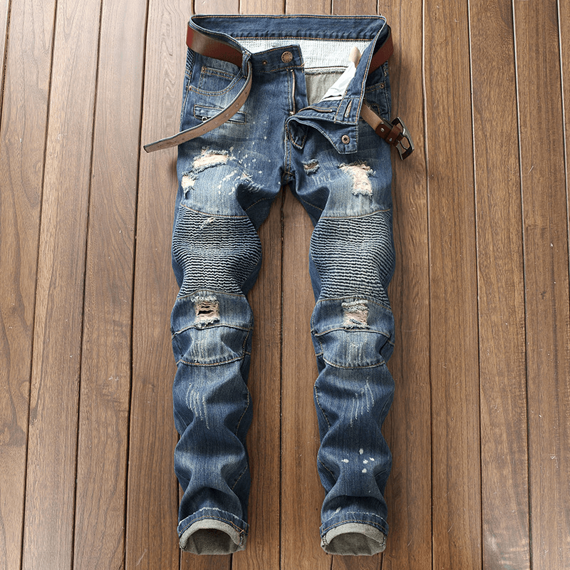 Nostalgic Motorcycle Jeans Small Straight-Leg Pants - MRSLM