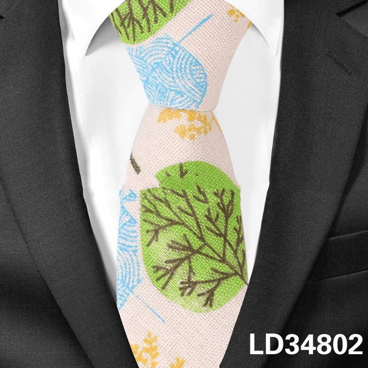 Cartoon Men and Women Tie Cotton, Linen Animal and Plant Print Tie Narrow Version 6Cm - MRSLM