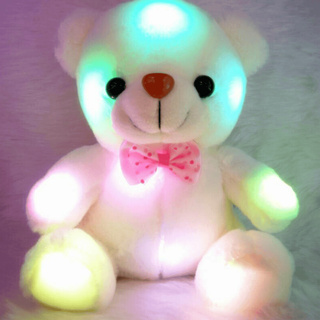 Girls Baby Cute Soft Stuffed Plush Teddy Bear Toy with LED Light up for Kids Xmas Gift - MRSLM