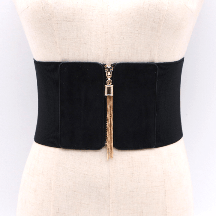 Fashion Black Elastic Wide Waist Dress Shirt Decoration Belt - MRSLM