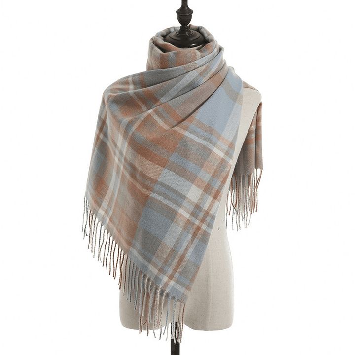 Imitation Cashmere Scarf Plaid Thickened Cold and Warm Tassels - MRSLM