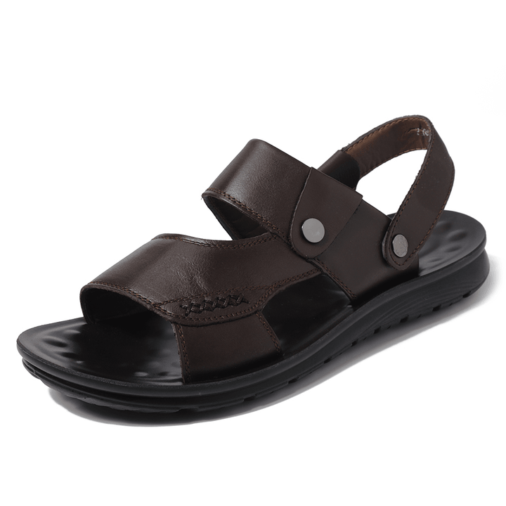 Men Soft Sole Leather Two Way Wear Sandals Beach Shoes - MRSLM