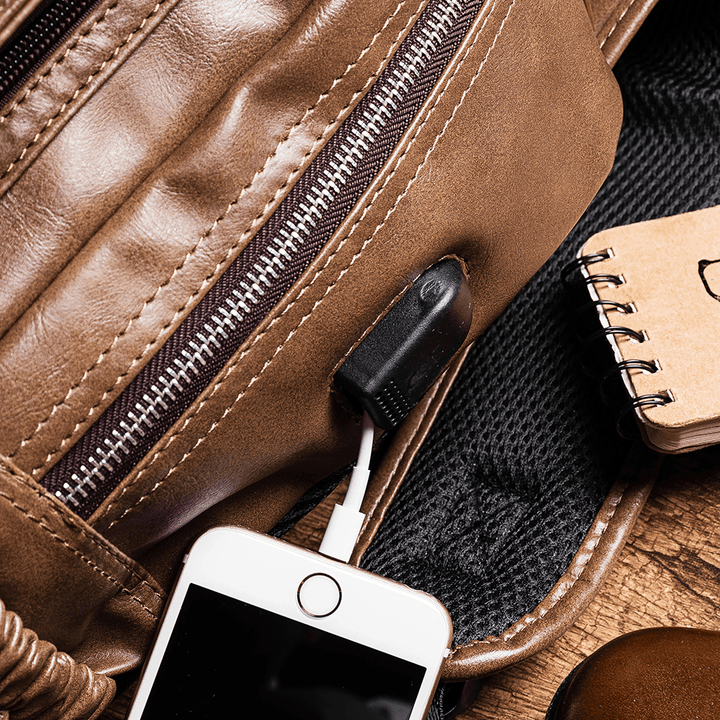 Men Retro Leisure Large Capacity Anti-Theft Backpack with USB Charging Port - MRSLM
