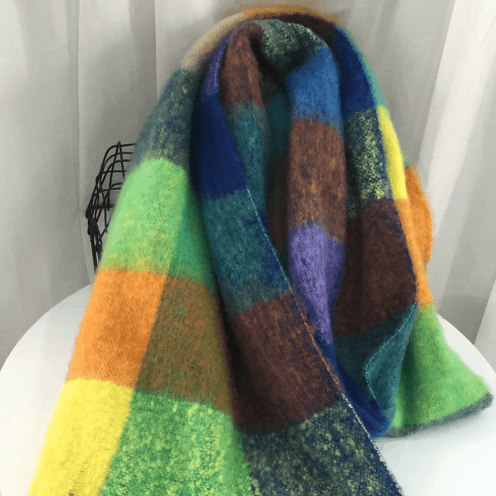 Women'S Autumn Colorful Striped Warm Cashmere Plaid Scarf - MRSLM