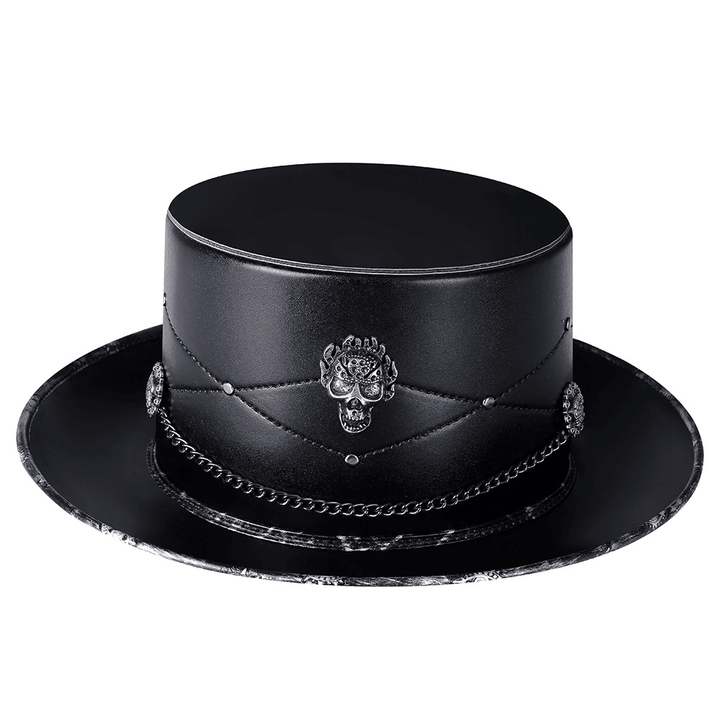 Doctor PU Leather Magic Skull Black Top Hat Female Photo Props - MRSLM