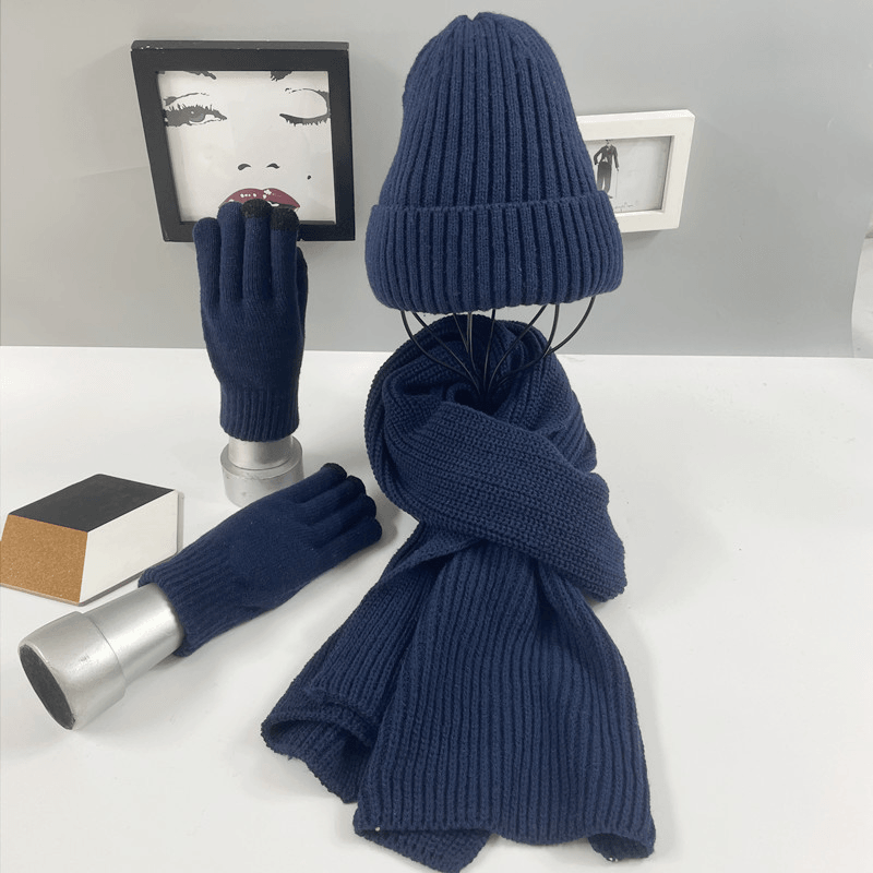 Multi-Piece Knitted Scarf Hat and Gloves Three-Piece Set - MRSLM