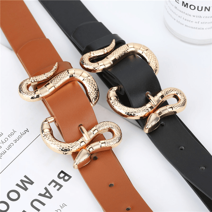 Fashion Snake Buckle Pu Belt All-Match Simple Jeans Suit Belt - MRSLM