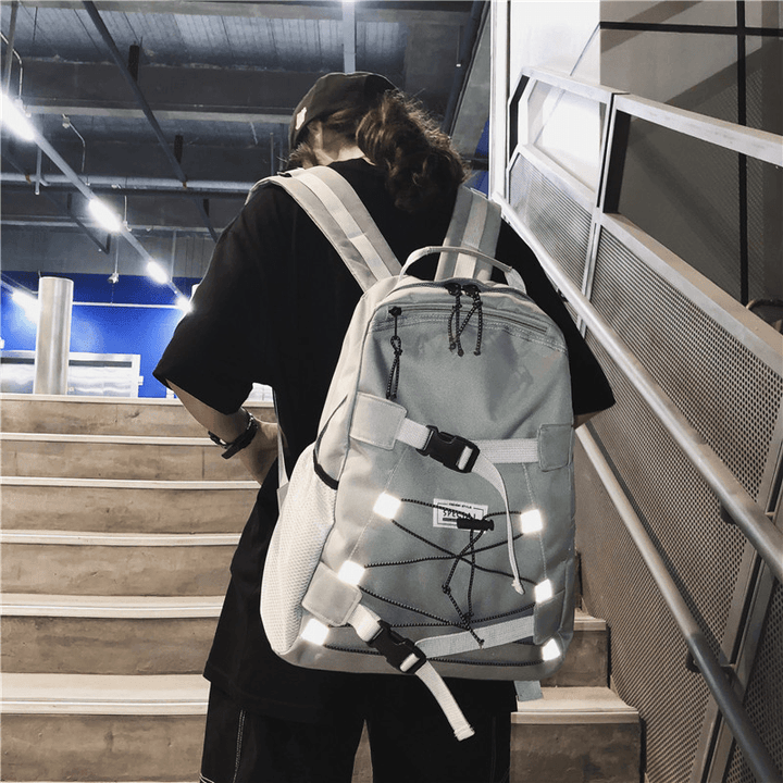 Men Fashion Light Weight Backpack Super Reflective Belt Casual Large Capacity Tooling Student Bag - MRSLM