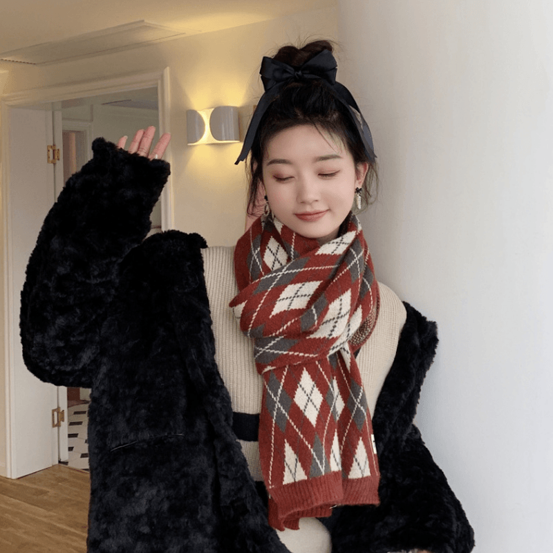 Warm Diamond Lattice Long Solid Color Soft Scarf - MRSLM