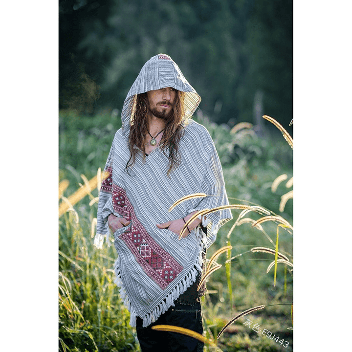 Hooded Cloak Shawl Ethnic Style Hedging Fringed Big Shawl Male - MRSLM