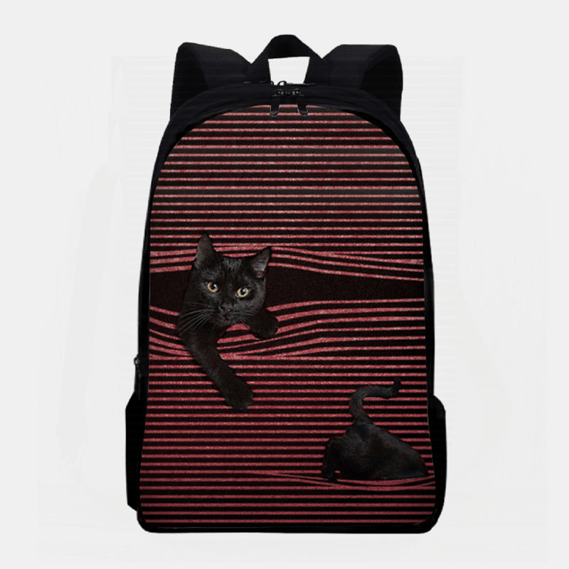 Women Oxford Cloth Large Capacity Cartoon Cat Stripe Pattern Printing Backpack - MRSLM