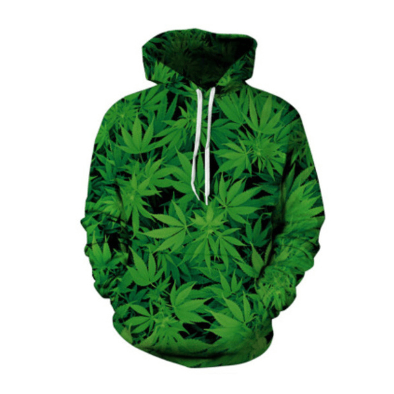 Men Fashion Green Big Leaf Hoodie - MRSLM