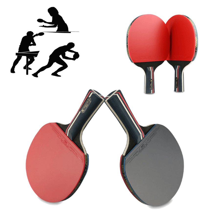 1 Pair Table Tennis Racket Wood Rubber Long/Short Handle Paddle Outdoor Sport Training Ping Pong Paddle Bat with 3 Balls - MRSLM