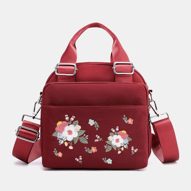 Women Light Weight Waterproof Flower Embroidered Crossbody Bag Shoulder Bag - MRSLM