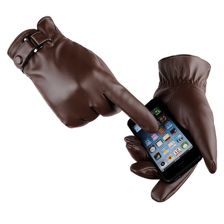 Mens Warm Touch Screen Man-Made Leather Cycling Ski Gloves - MRSLM