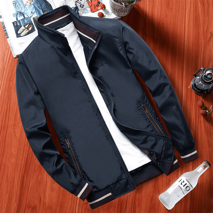 Thin Middle-Aged Men'S Autumn Coat Jacket Stand Collar Jacket - MRSLM