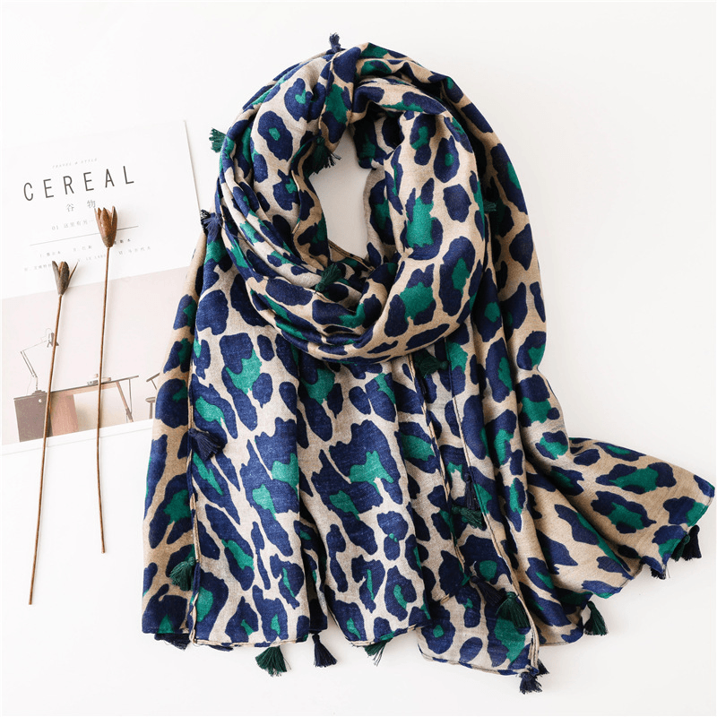 Leopard Print Cotton and Linen Silk Scarf Dual-Use Shawl - MRSLM