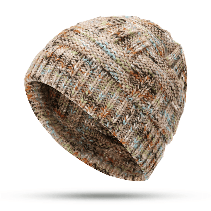 Female Warm Knitted Hat Striped Colorful Ponytail Headband Woolen Cap - MRSLM