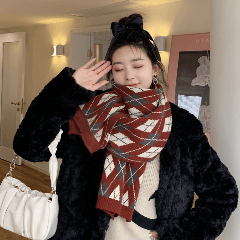 Warm Diamond Lattice Long Solid Color Soft Scarf - MRSLM
