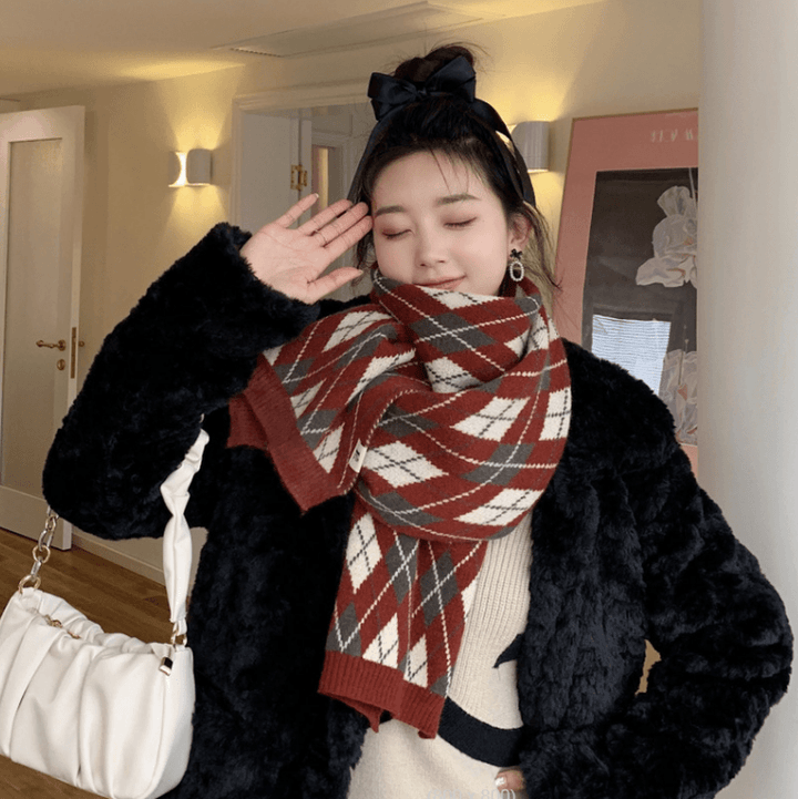 Warm Diamond Lattice Long Solid Color Soft Scarf - MRSLM
