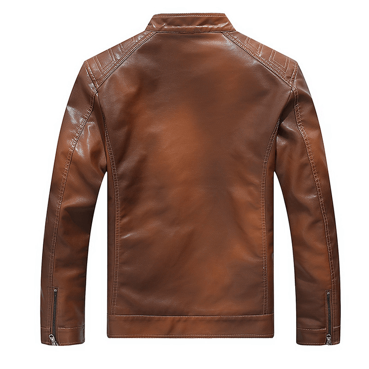 Men'S Gradient PU Stand Collar Leather Jacket - MRSLM