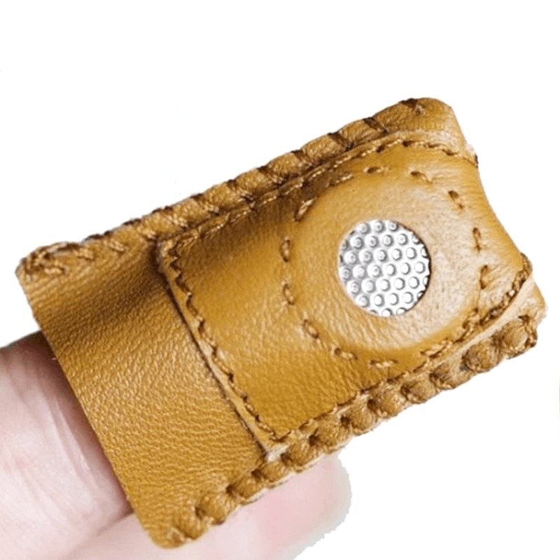 Handmade Patchwork Faux Leather Thimble Finger Sets with Metal Tip DIY Sewing Tools Hand Needlework Accessory - MRSLM