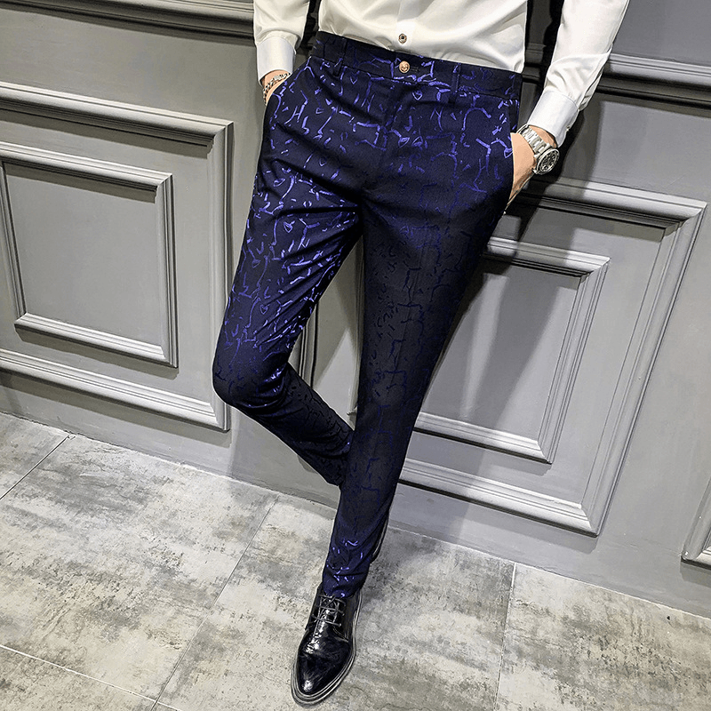 Men'S Trousers Korean Style Slim Fashion Jacquard Thinning Hair Stylist Feet Pants - MRSLM