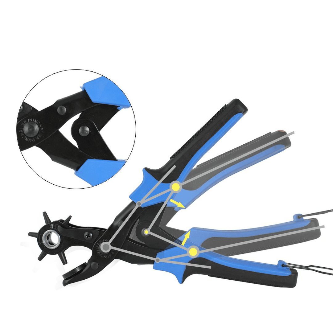 KA1 Heavy Duty Revolving Leather Belt Hole Punch Plier Tool with 2 Extra Punch Plates and Ruler Leather Craft Tool - MRSLM