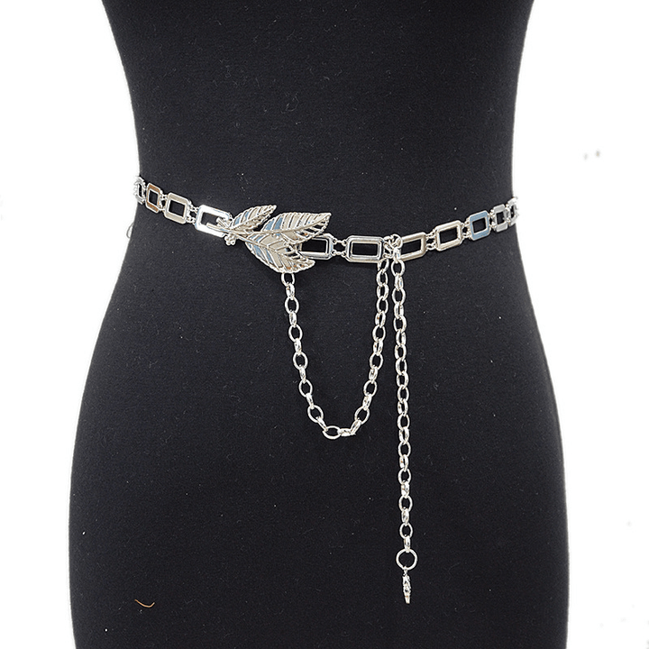 Ladies Metal Waist Chain with Metal Leaf Decoration Ladies Belt - MRSLM