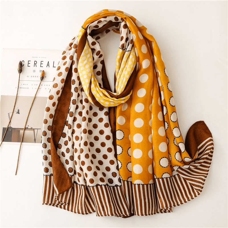 Scarf Literary Retro Small Dot Circle Hit Color Dual-Use Cotton and Linen Feel - MRSLM