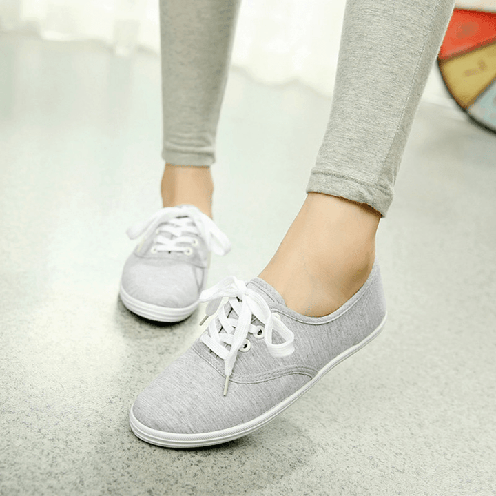 Womens Solid Color Canvas Lace up Casual Flats Loafers - MRSLM