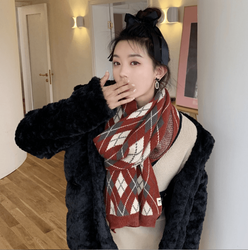 Warm Diamond Lattice Long Solid Color Soft Scarf - MRSLM