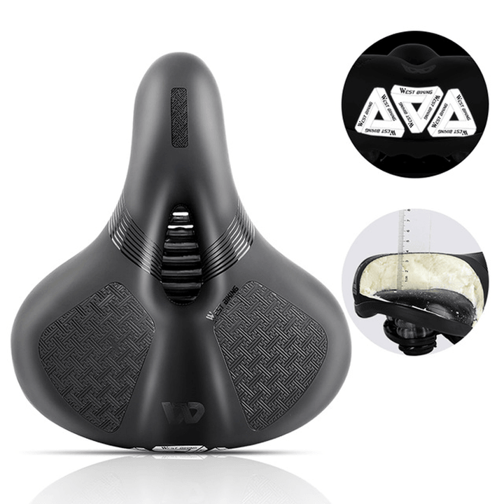 WEST BIKING Thicken Widen Bicycle Saddle Breathable Shock-Absorbing Road MTB Bike Seat Reflective Soft Pad Cushion for Bicycle - MRSLM