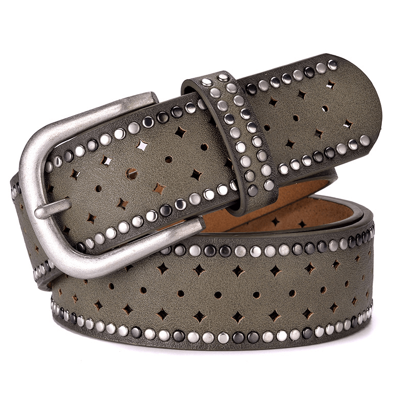 Rhinestone Rivet Alloy Pin Bucklea Fshion Casual with Jeans Belt - MRSLM