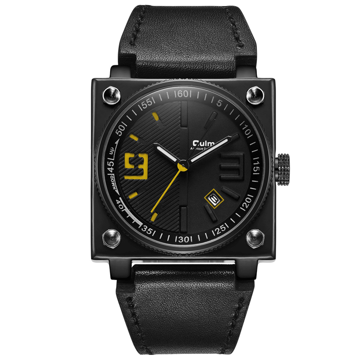 Oulm Fashion Square Luminous Pointer Genuine Leather Strap 3ATM Waterproof Men Quartz Watch Wristwatch - MRSLM