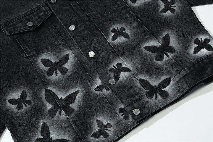 Butterfly Print Denim Jacket Men'S Ins European and American Trendy Brand Jacket - MRSLM
